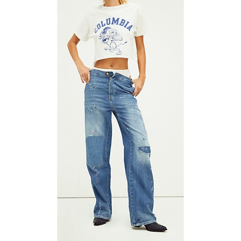 NEW FREE PEOPLE WE THE FREE DUSTBOWL WIDE LEG DISTRESSED PAINT SPLATTER JEANS 24